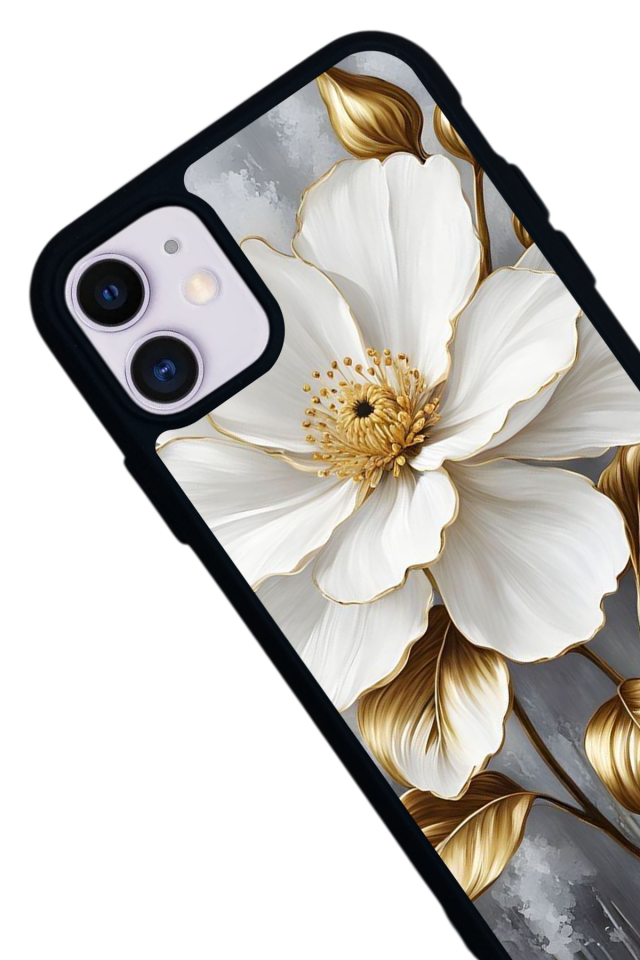iPhone 11 Uyumlu Yaldizli Cicek Tasarımlı Glossy Premium Kılıf