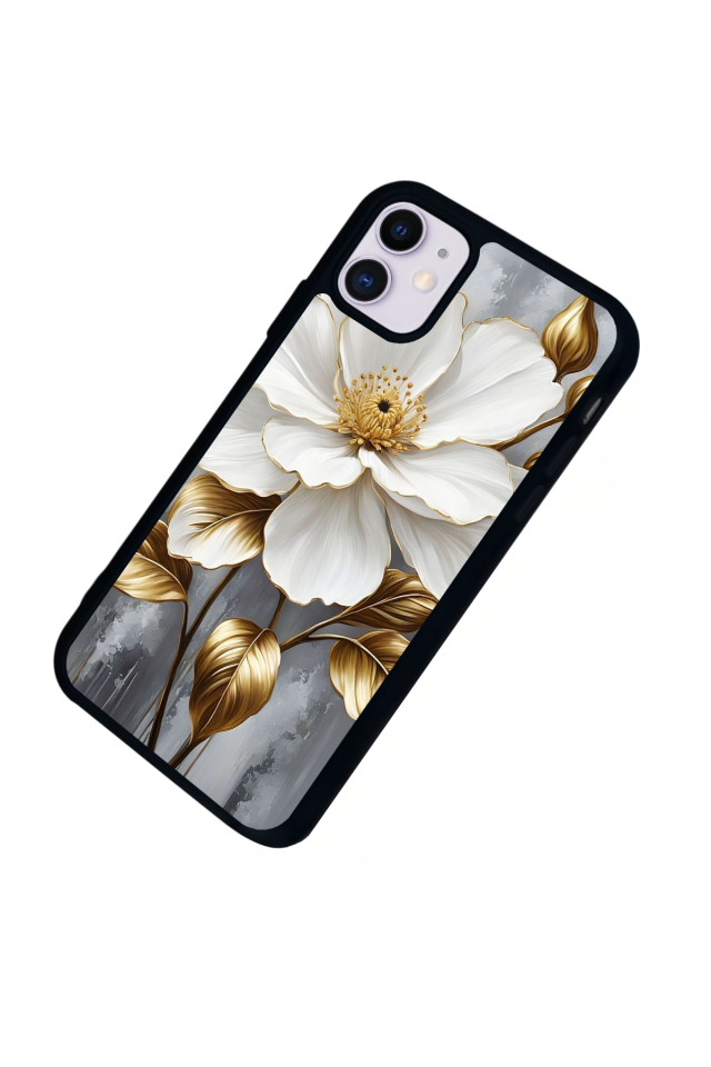 iPhone 11 Uyumlu Yaldizli Cicek Tasarımlı Glossy Premium Kılıf