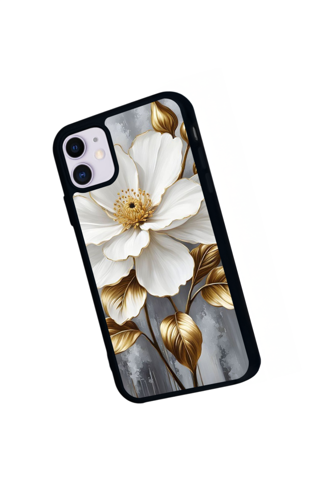 iPhone 11 Uyumlu Yaldizli Cicek Tasarımlı Glossy Premium Kılıf