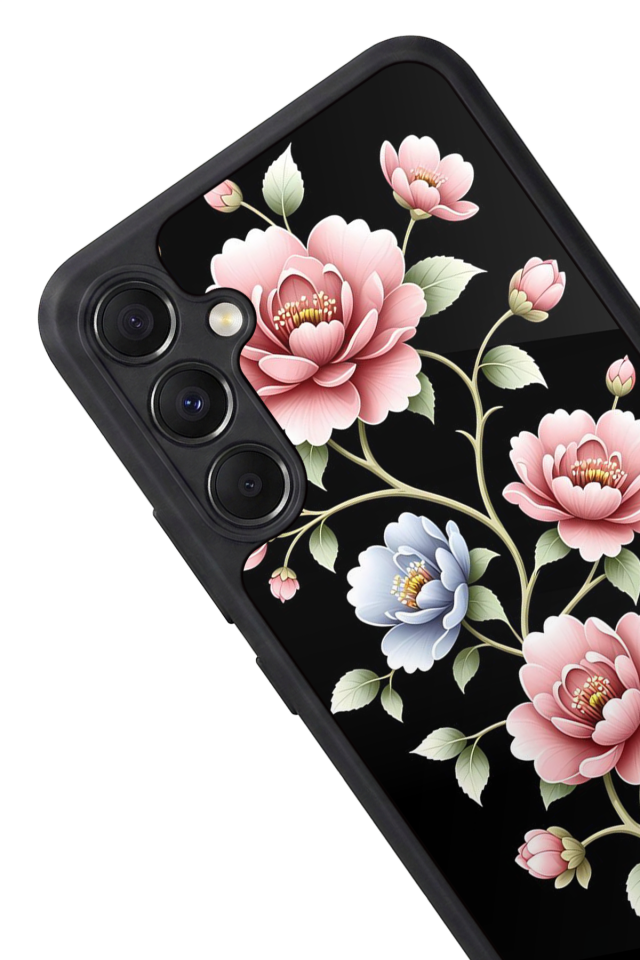 Samsung Galaxy M34 Uyumlu Yaldizli Cicek Tasarımlı Glossy Premium Kılıf