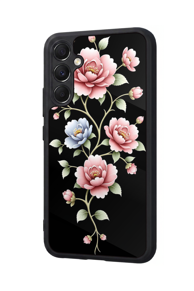 Samsung Galaxy M34 Uyumlu Yaldizli Cicek Tasarımlı Glossy Premium Kılıf