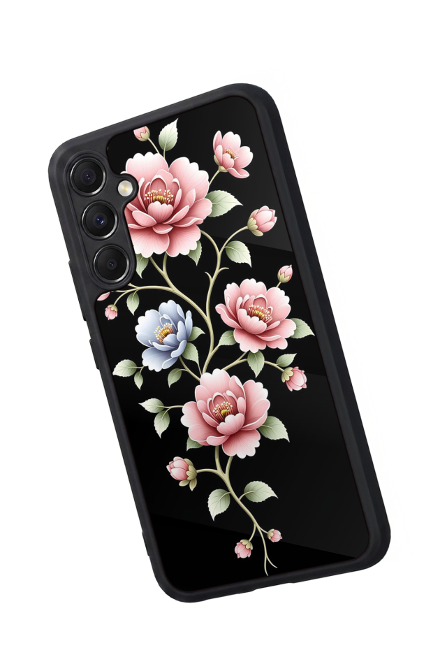 Samsung Galaxy M34 Uyumlu Yaldizli Cicek Tasarımlı Glossy Premium Kılıf