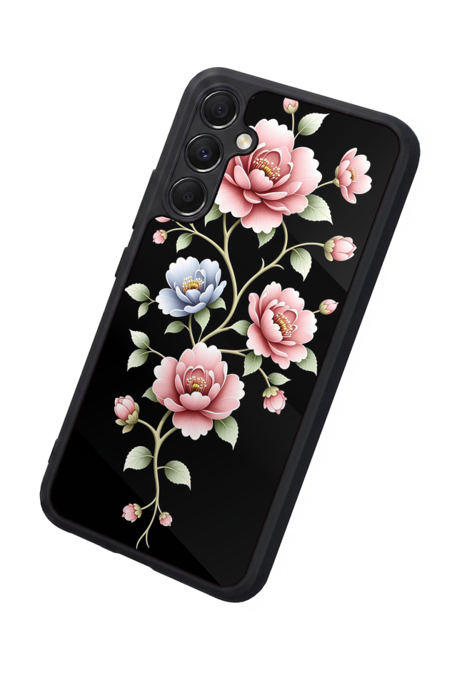 Samsung Galaxy M34 Uyumlu Yaldizli Cicek Tasarımlı Glossy Premium Kılıf