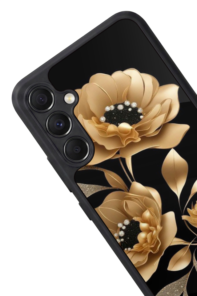 Samsung Galaxy M34 Uyumlu Yaldizli Cicek Tasarımlı Glossy Premium Kılıf