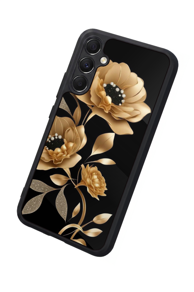 Samsung Galaxy M34 Uyumlu Yaldizli Cicek Tasarımlı Glossy Premium Kılıf
