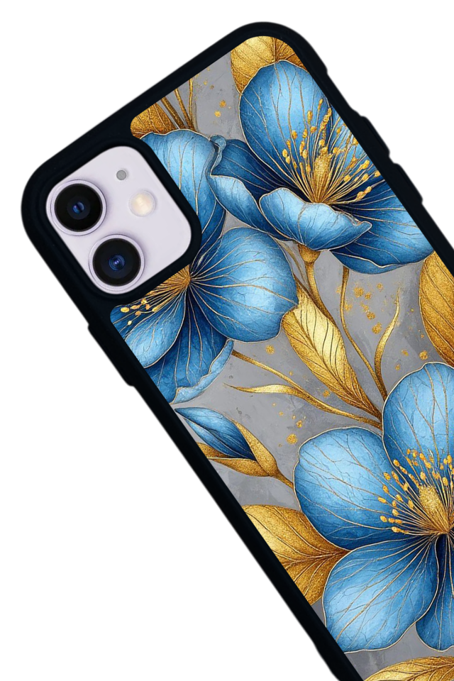 iPhone 11 Uyumlu Yaldizli Cicek Tasarımlı Glossy Premium Kılıf
