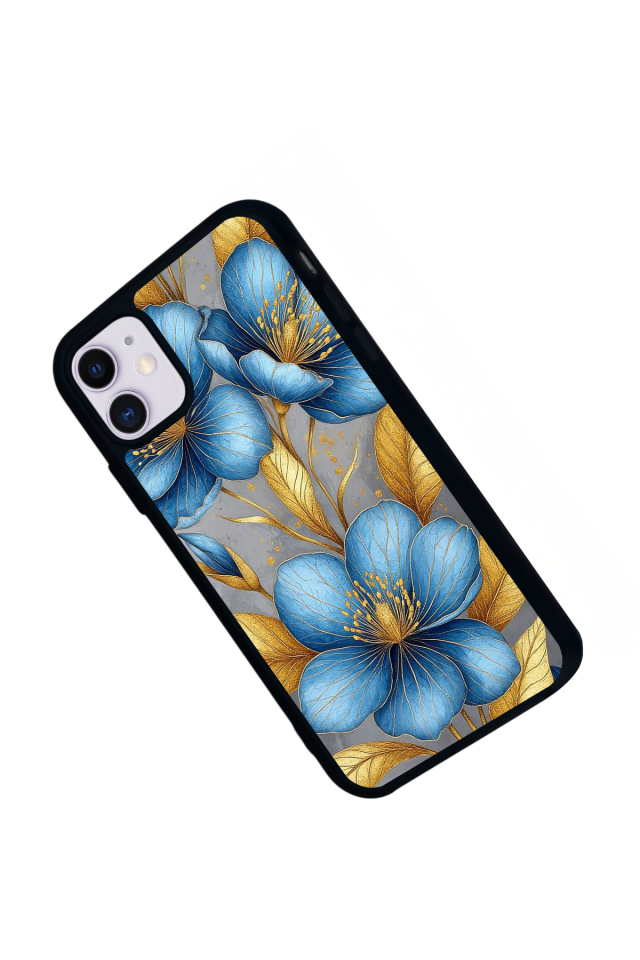 iPhone 11 Uyumlu Yaldizli Cicek Tasarımlı Glossy Premium Kılıf