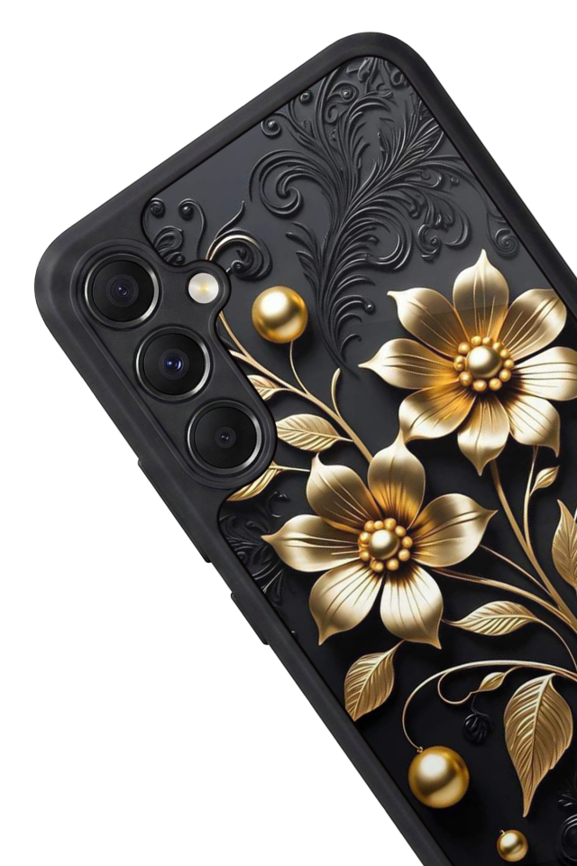 Samsung Galaxy M34 Uyumlu Yaldizli Cicek Tasarımlı Glossy Premium Kılıf