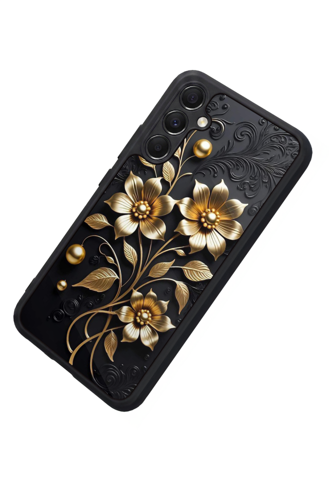Samsung Galaxy M34 Uyumlu Yaldizli Cicek Tasarımlı Glossy Premium Kılıf
