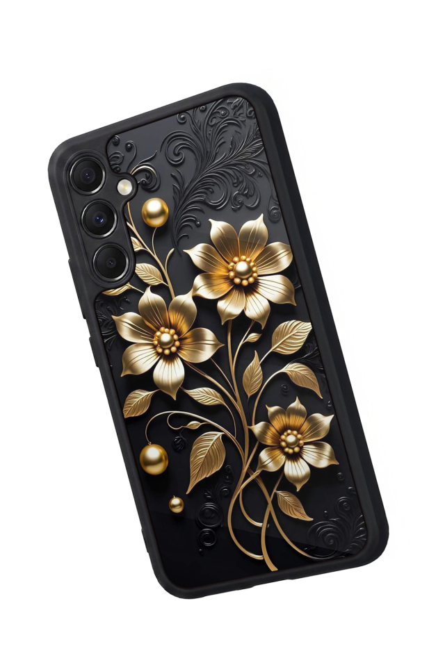 Samsung Galaxy M34 Uyumlu Yaldizli Cicek Tasarımlı Glossy Premium Kılıf