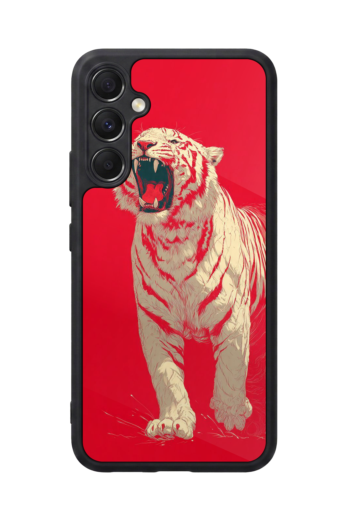 Samsung Galaxy M34 Uyumlu Kirmizi ve Kaplan Tasarımlı Glossy Premium Kılıf