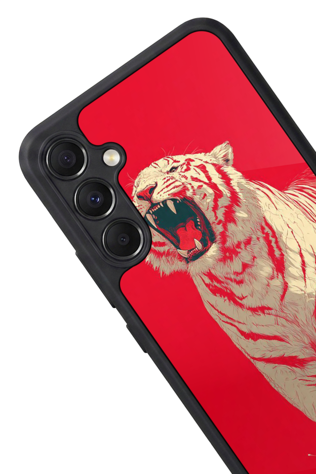 Samsung Galaxy M34 Uyumlu Kirmizi ve Kaplan Tasarımlı Glossy Premium Kılıf