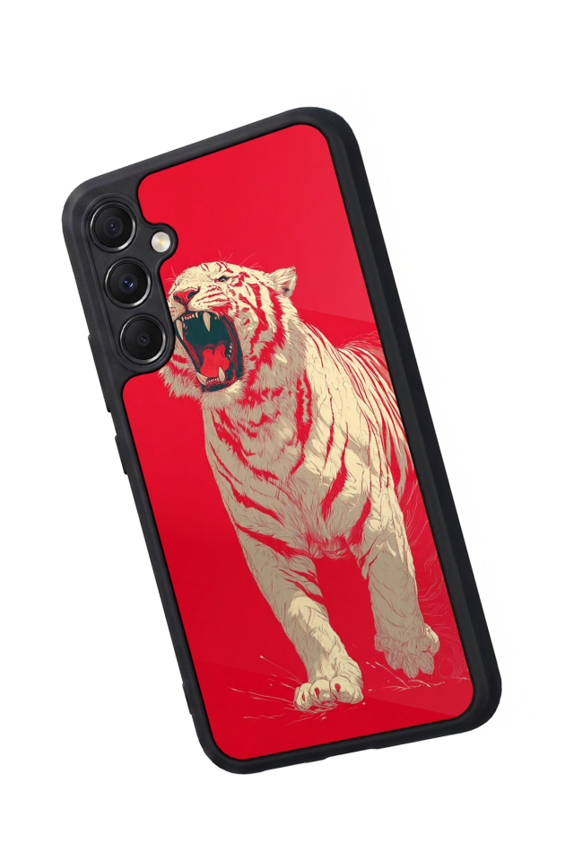 Samsung Galaxy M34 Uyumlu Kirmizi ve Kaplan Tasarımlı Glossy Premium Kılıf