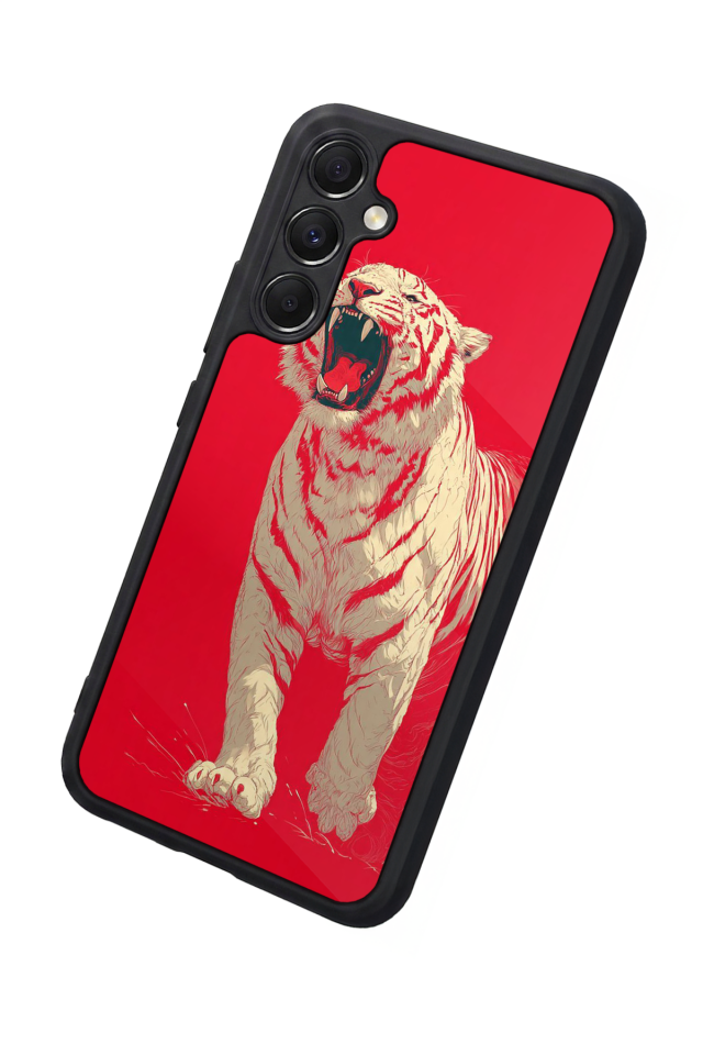 Samsung Galaxy M34 Uyumlu Kirmizi ve Kaplan Tasarımlı Glossy Premium Kılıf