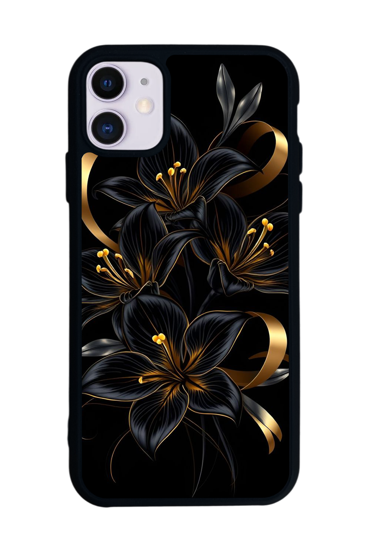 iPhone 11 Uyumlu Yaldizli Cicek Tasarımlı Glossy Premium Kılıf