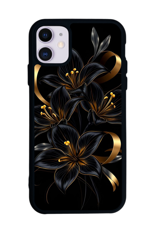 iPhone 11 Uyumlu Yaldizli Cicek Tasarımlı Glossy Premium Kılıf