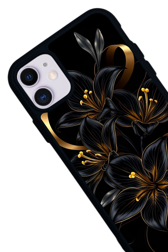 iPhone 11 Uyumlu Yaldizli Cicek Tasarımlı Glossy Premium Kılıf