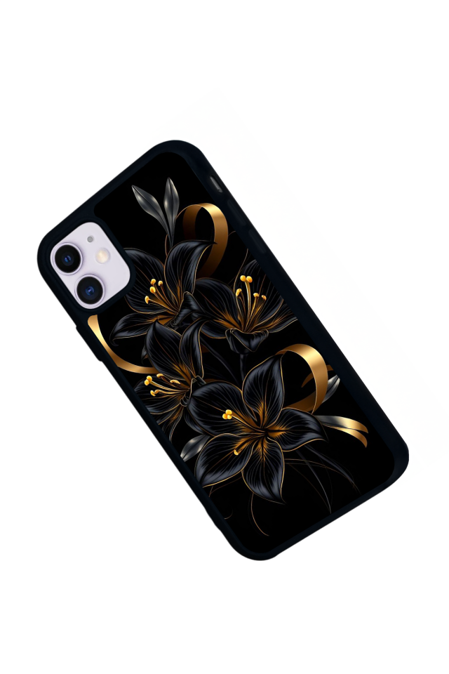 iPhone 11 Uyumlu Yaldizli Cicek Tasarımlı Glossy Premium Kılıf