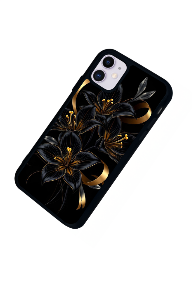 iPhone 11 Uyumlu Yaldizli Cicek Tasarımlı Glossy Premium Kılıf