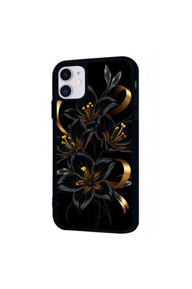 iPhone 11 Uyumlu Yaldizli Cicek Tasarımlı Glossy Premium Kılıf