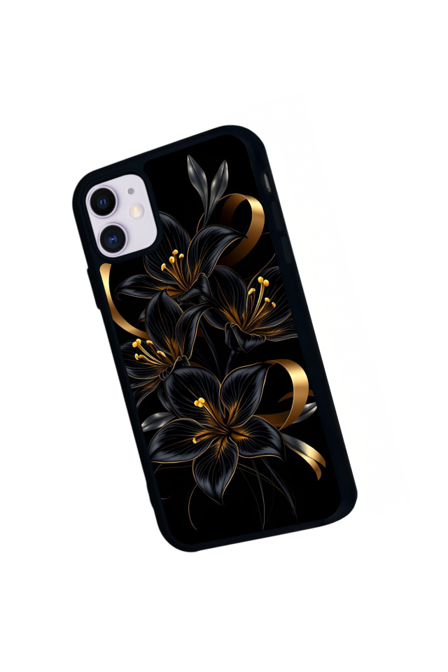 iPhone 11 Uyumlu Yaldizli Cicek Tasarımlı Glossy Premium Kılıf