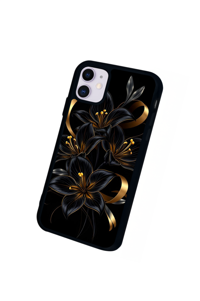 iPhone 11 Uyumlu Yaldizli Cicek Tasarımlı Glossy Premium Kılıf