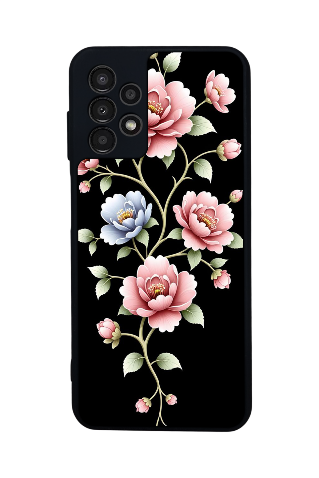 Samsung Galaxy A13 Uyumlu Yaldizli Cicek Tasarımlı Glossy Premium Kılıf