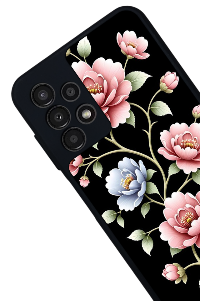 Samsung Galaxy A13 Uyumlu Yaldizli Cicek Tasarımlı Glossy Premium Kılıf