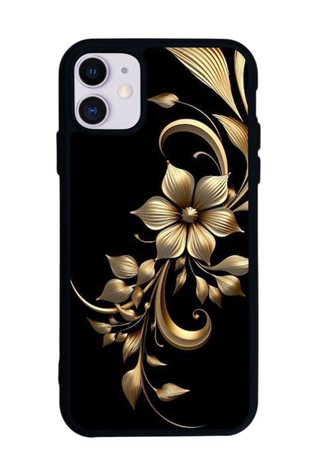 iPhone 11 Uyumlu Yaldizli Cicek Tasarımlı Glossy Premium Kılıf