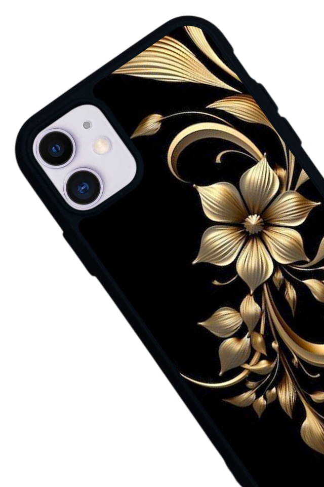 iPhone 11 Uyumlu Yaldizli Cicek Tasarımlı Glossy Premium Kılıf