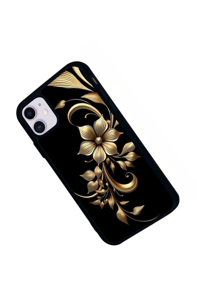 iPhone 11 Uyumlu Yaldizli Cicek Tasarımlı Glossy Premium Kılıf