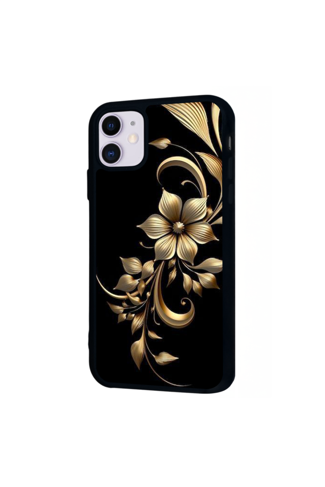 iPhone 11 Uyumlu Yaldizli Cicek Tasarımlı Glossy Premium Kılıf