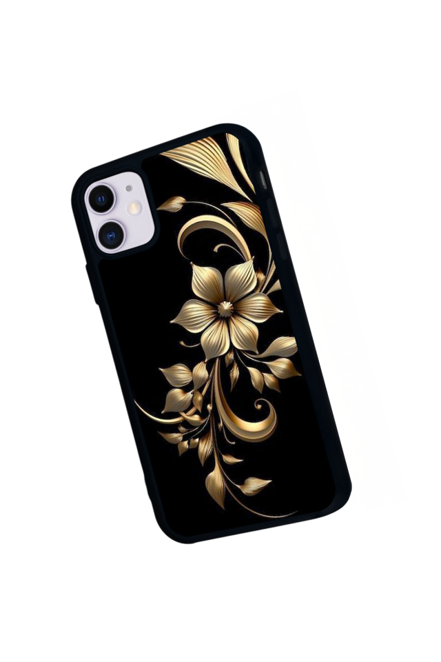 iPhone 11 Uyumlu Yaldizli Cicek Tasarımlı Glossy Premium Kılıf