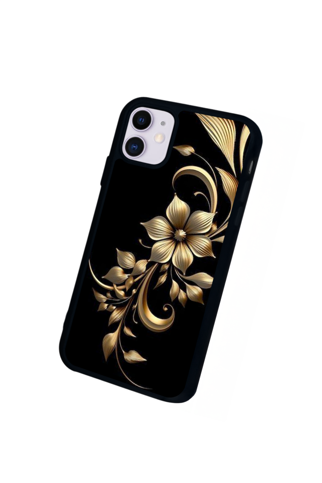 iPhone 11 Uyumlu Yaldizli Cicek Tasarımlı Glossy Premium Kılıf