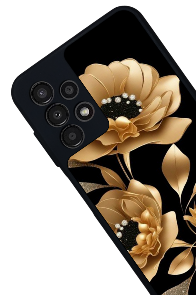 Samsung Galaxy A13 Uyumlu Yaldizli Cicek Tasarımlı Glossy Premium Kılıf