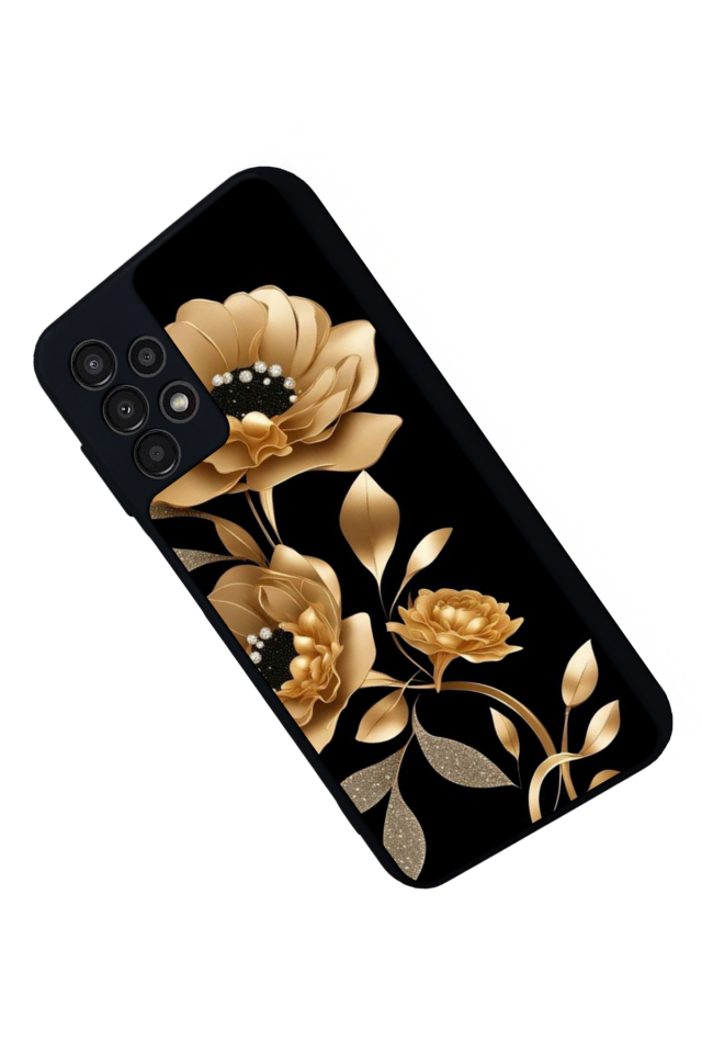 Samsung Galaxy A13 Uyumlu Yaldizli Cicek Tasarımlı Glossy Premium Kılıf