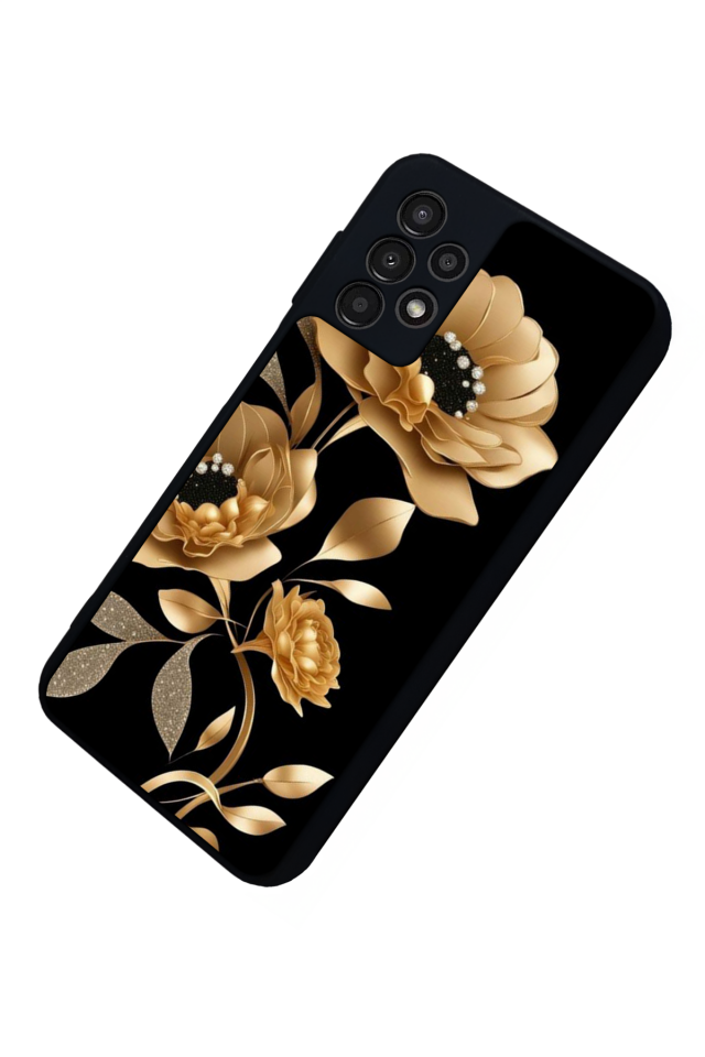 Samsung Galaxy A13 Uyumlu Yaldizli Cicek Tasarımlı Glossy Premium Kılıf
