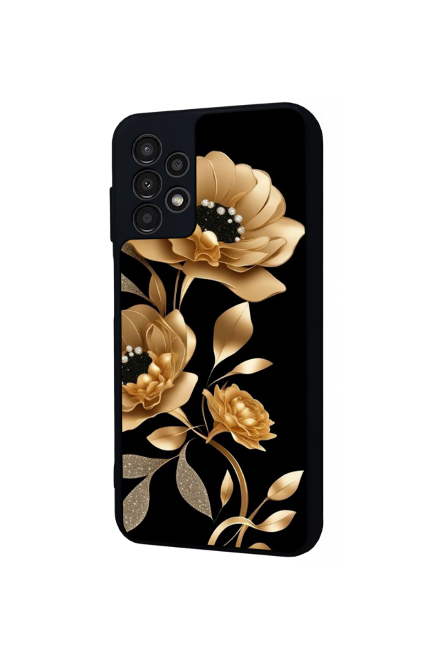 Samsung Galaxy A13 Uyumlu Yaldizli Cicek Tasarımlı Glossy Premium Kılıf