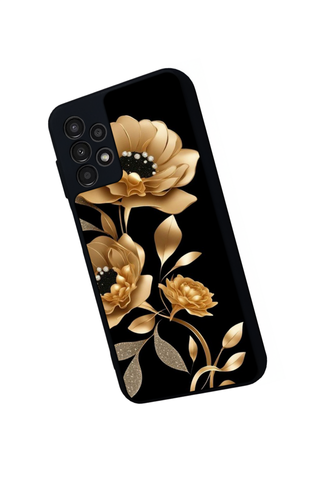 Samsung Galaxy A13 Uyumlu Yaldizli Cicek Tasarımlı Glossy Premium Kılıf