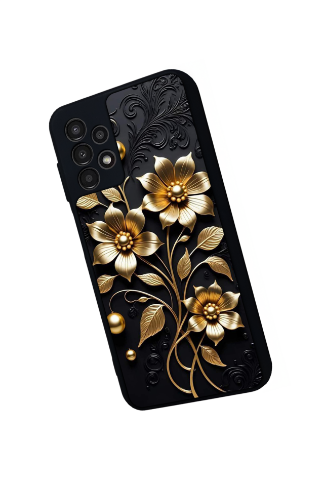 Samsung Galaxy A13 Uyumlu Yaldizli Cicek Tasarımlı Glossy Premium Kılıf