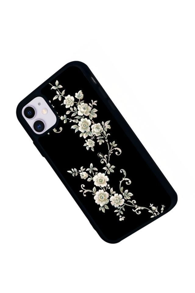 iPhone 11 Uyumlu Yaldizli Cicek Tasarımlı Glossy Premium Kılıf
