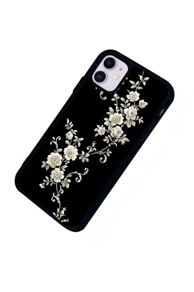 iPhone 11 Uyumlu Yaldizli Cicek Tasarımlı Glossy Premium Kılıf