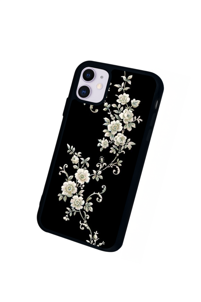iPhone 11 Uyumlu Yaldizli Cicek Tasarımlı Glossy Premium Kılıf