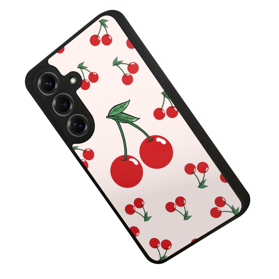 Samsung Galaxy S25 Uyumlu Kiraz Tasarımlı Glossy Premium Kılıf