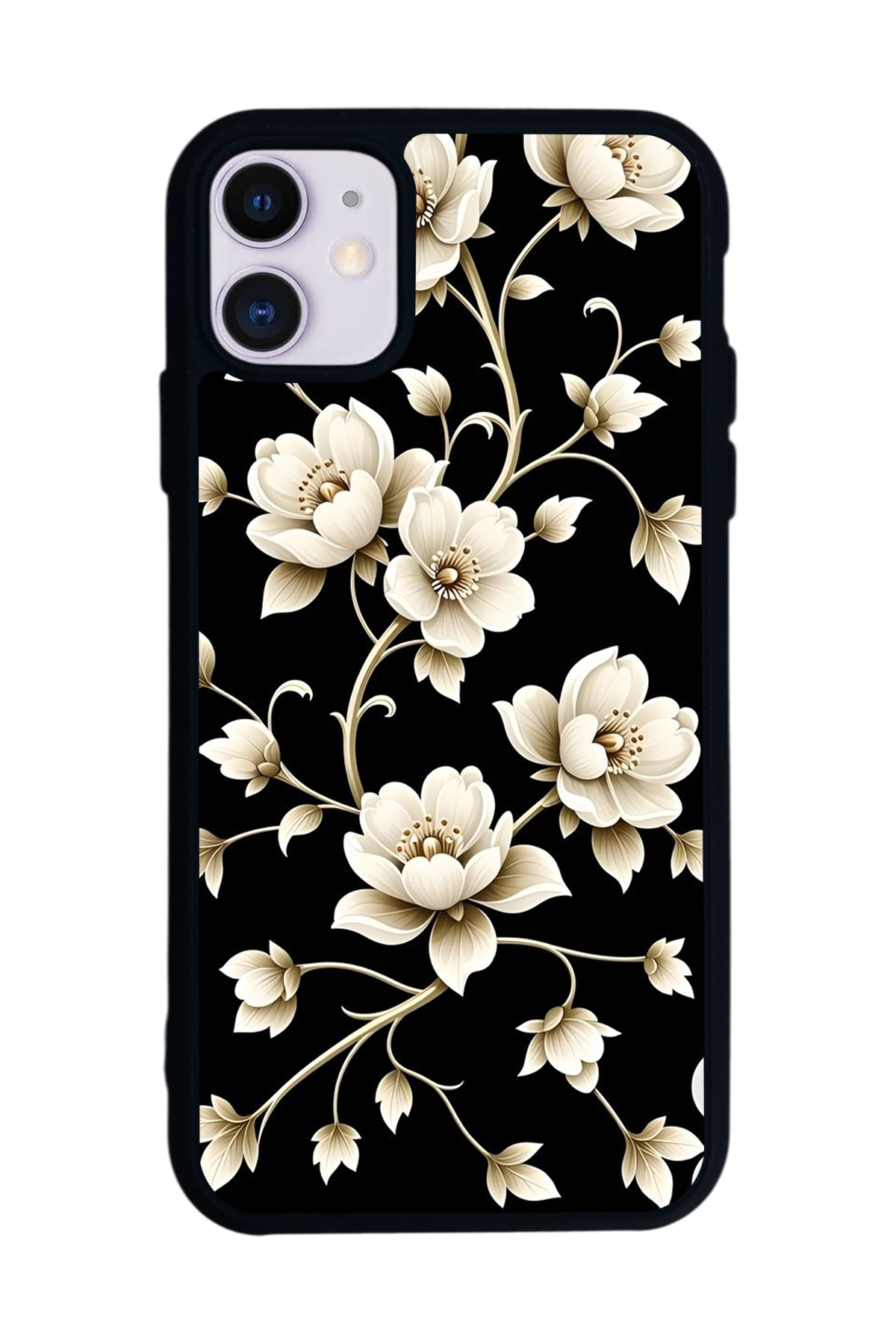 iPhone 11 Uyumlu Yaldizli Cicek Tasarımlı Glossy Premium Kılıf