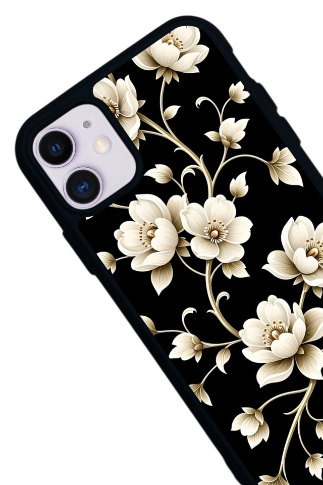 iPhone 11 Uyumlu Yaldizli Cicek Tasarımlı Glossy Premium Kılıf