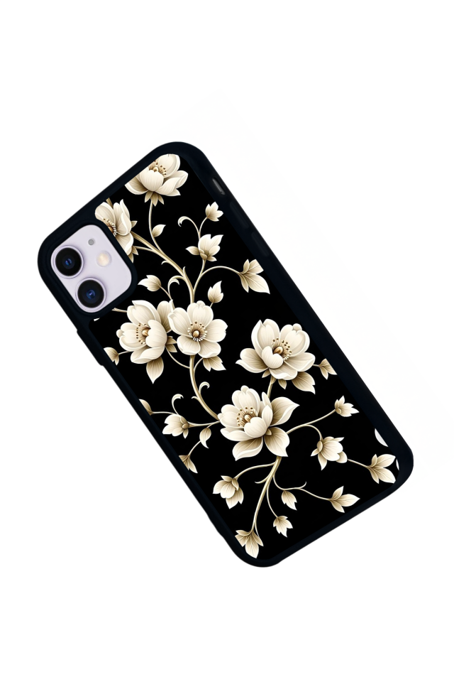 iPhone 11 Uyumlu Yaldizli Cicek Tasarımlı Glossy Premium Kılıf