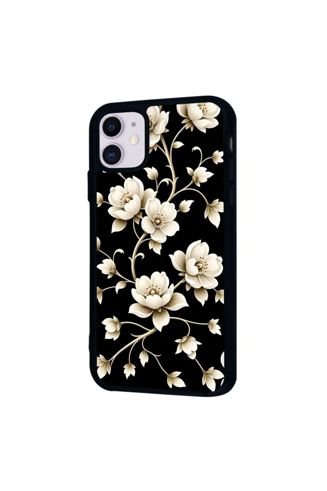 iPhone 11 Uyumlu Yaldizli Cicek Tasarımlı Glossy Premium Kılıf