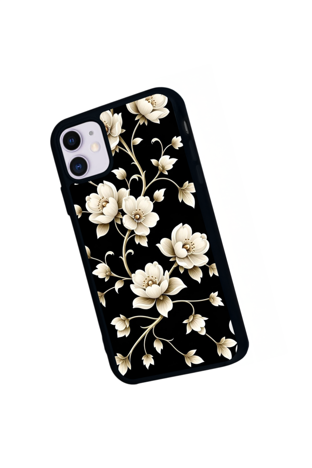iPhone 11 Uyumlu Yaldizli Cicek Tasarımlı Glossy Premium Kılıf