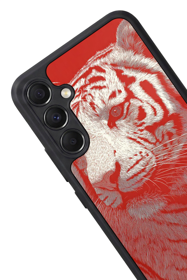 Samsung Galaxy M34 Uyumlu Kirmizi ve Kaplan Tasarımlı Glossy Premium Kılıf